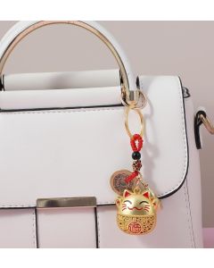 Lucky Cat Keychain, Good Luck Keychain with Feng Shui Coins, Tassel ＆ Gourd, Maneki Statue Charm for Good Luck, Gift for Cat Lovers