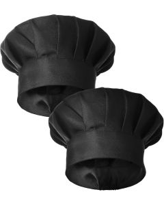 2PCS Black Chef Hat, Chef Cap for Men & Women, Breathable Baker's Hat for Cooking, Kitchen, Reusable & Washable