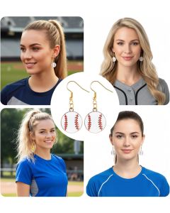 Baseball Earrings, Dangle Baseball Earrings for Women, Sports Jewelry Softball Player Gift (White, Yellow and Red)