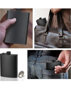 2 Pack Hip Flasks for Liquor, 8 Oz & 12 Oz Stainless Steel Leakproof Thin Flasks with Funnel for Men & Women (Matte Black)