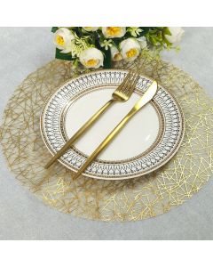 Mesh Line Round Placemat 6-Pack - 33x33cm Hollow Woven Table Mat for Dining Room, Kitchen, Hotel - Heat Insulation Decorative Pad - Gold