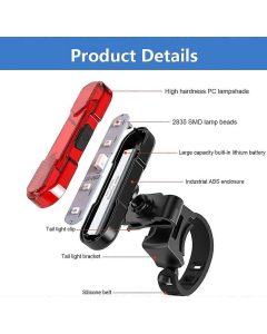 LED Rear Bike Tail Light - USB Rechargeable, 4 Modes, for MTB/Dog/Backpack