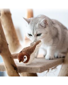 Cat Squeaky Toys Rechargeable Interactive Cat Toy Touch Activated Kitten Plush Pet Toys Brown