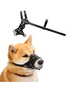 Adjustable PU Leather Dog Muzzle Pet Breathable Anti Bite Bark Chew Muzzles Brown - S