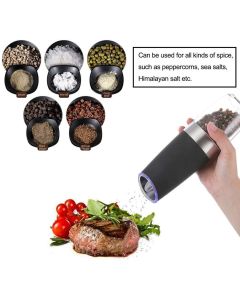 2PACK Gravity Electric Pepper and Salt Grinder Set Stainless Steel Black