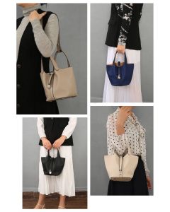 Tote Bag for Women Vegan Leather Bucket Purse for Women Top Handle Handbag Shoulder Bag-Greyish Apricot