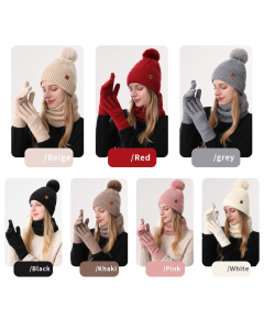 Women's Fashionable Winter 3-Piece Set: Knit Hat, Scarf, and Gloves.  A must-have for outdoor skiing and cycling - Pink