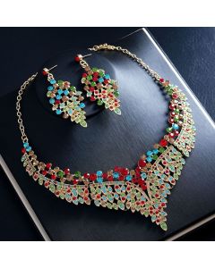 Affordable Luxury, Statement-Making Full-Diamond Necklace and Earring Set, Accessories for Banquets, Parties, and Weddings – Assorted Colors