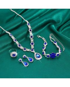 Luxury Colored Gemstone Teardrop Jewelry 4-Piece Set, Women's Accessory Set, Wedding and Evening Accessories - Blue