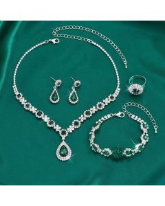 High-end Colored Gemstone Teardrop Jewelry 4-Piece Set, Women's Accessory Set, Wedding and Evening Accessories - Green