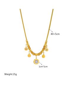 Roman-Style Diamond-Studded Round Bead Necklace, Gold-Plated Titanium Steel Collar Necklace, Unique Vintage Jewelry for Women