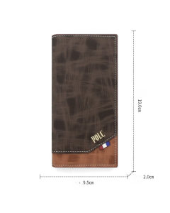 Men's Long Bifold PU Leather Wallet, Vintage Plaid Patchwork Business Card Holder with Zipper Coin Pocket & ID Photo Slot (Black)