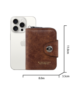 Vintage Waxed PU Leather Card Holder Wallet, Snap Button Zipper Coin Purse, Multi-Card Slot Mini Credit Card Case for Men and Women (Dark Brown)
