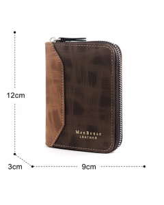 Two-tone Patchwork PU Zip-Around Short Wallet for Men, Embossed Letter Multi-Card Slot Purse with Dual Coin Pockets & ID Photo Slot (Brown)