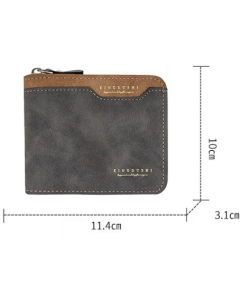 Men's Tri-fold Zip-Around Wallet, PU Leather Purse with Snap Coin Pocket & ID Photo Slot, Multi-Card Slots Business Casual Short Billfold (Dark Brown)