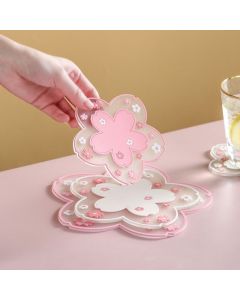 4-Pack - Sakura-Shaped PVC Heat-Resistant Coasters, Non-Slip Trivets for Bowls, Pots & Cups - White