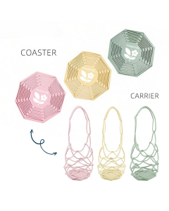 2-in-1 Transformable Silicone Coaster Carrier, Foldable Reusable Wine, Milk Tea, and Beverage Carry Bag & Heat Mat Gift - Pink