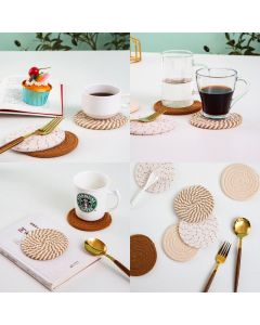 INS Style Round Cotton Woven Heat-Resistant Coasters, 8-Piece Set of Thick Table Pot Mats with Free Iron Storage Rack—Assorted Colors