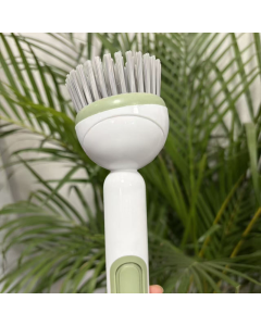 Press Liquid Dispensing Dish Brush, 360° Rotatable PET Bristle Long Handle Kitchen Cleaning Scrub Brush