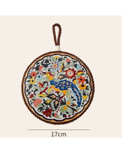4-Pack - Chinese Retro Ceramic Trivet, Heat-Resistant, Non-Scratch Coaster with Cork Base, 17cm Round Table Mats - Lotus Pattern