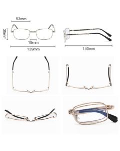 +3.00 Diopter Metal Portable Foldable Anti-Blue Light Reading Glasses, Lightweight Compact Readers for Seniors—Gold