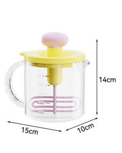 Semi-Auto Press Egg Beater Cup, Large-Capacity Measuring Manual Whisk for Cream & Egg Mixing—Red
