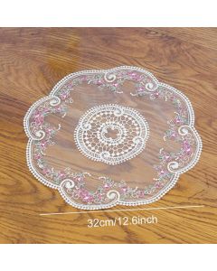 4 Pack French Floral Embroidered Lace Placemats, Vintage Country Style Sheer Mesh Doily Table Decor Coaster