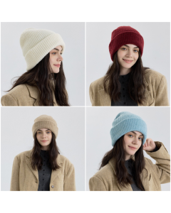 Solid Color Knit Beanie, Unisex Minimal Cuffed Warm Winter Hat with Slim Face Design - Black