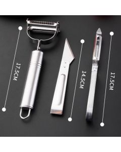 Stainless Steel Multi-function Peeler 3 Pcs Set, Fruit Vegetable Slicer Shaver & Tweezers Kitchen Tool Kit