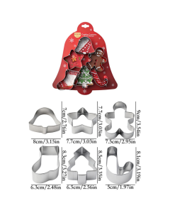 Stainless Steel Christmas Cookie Cutter 6-Piece Set, Holiday DIY Baking Molds for Cookies & Fondant—Bell