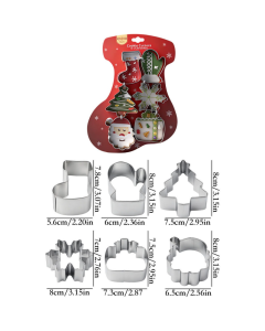 Stainless Steel Christmas Cookie Cutter 6-Piece Set, Holiday DIY Baking Molds for Cookies & Fondant—Christmas Stocking