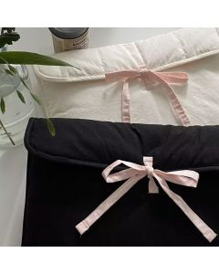 1PC Ballet Pink Bow Quilted Laptop & Tablet Sleeve – Fits 13–14 inch – White