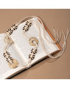 Vintage Macrame Multi Wooden Ring Wide Waist Sash Adjustable Fringe Beaded Boho Belt for Dresses