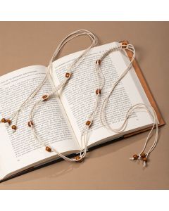 Neutral Tone Wooden Bead Knotted Waist Sash Adjustable Fringe Drawstring Minimal Boho Belt for Women