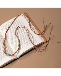 Pastel Turquoise Floral Glass Bead Drawstring Waist Belt Adjustable Fringe Thin Macrame Boho Sash