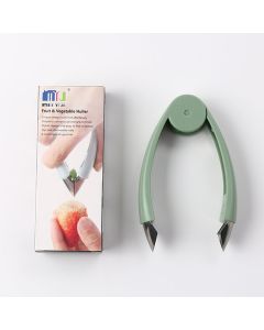 Stem Remover Tool for Strawberry, V Shape Fruit Huller Clip, Portable Berry Leaf Corer Picker for Kitchen-Green
