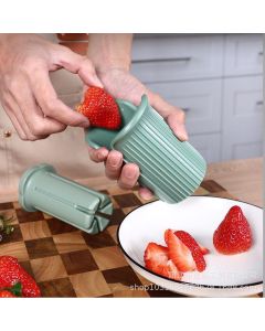 Multi Fruit Vegetable Slicer Cutter, 6 Even Portion Cucumber Strawberry Divider, Handheld Kitchen Fruit Cutting Tool-Cream