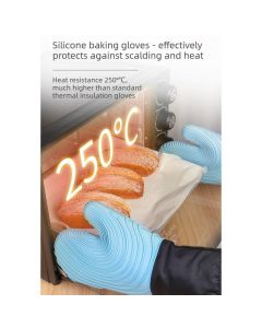 Heat Resistant Silicone Oven Mitts Non Slip Double Layer Cooking Baking Gloves For Kitchen BBQ-Black