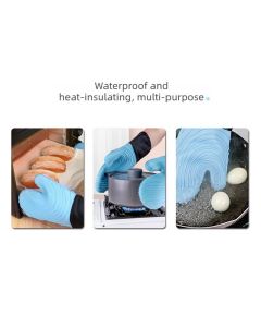 Heat Resistant Silicone Oven Mitts Non Slip Double Layer Cooking Baking Gloves For Kitchen BBQ-New Blue