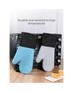 Heat Resistant Silicone Oven Mitts Non Slip Double Layer Cooking Baking Gloves For Kitchen BBQ-Purple