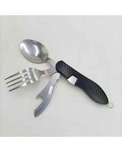 Folding Camping Cutlery Set, Multi Function Stainless Steel Spoon Fork Combo for Picnic Hiking Travel Backpacking-Black