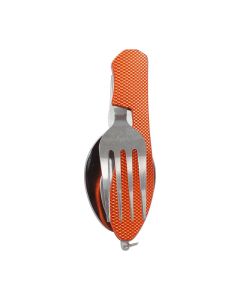 Folding Camping Cutlery Set, Multi Function Stainless Steel Spoon Fork Combo for Picnic Hiking Travel Backpacking-Orange