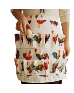 Vintage Rooster Print Egg Collecting Apron, Multi Pocket Egg Gathering Waist Apron, Farm Poultry Egg Holder Apron for Chicken Keepers