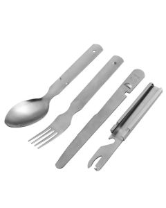 4 Piece Stainless Steel Camping Cutlery Set Spoon Fork Knife Bottle Opener, Portable Travel Outdoor Utensil Kit, Reusable Lightweight Hiking Picnic Tableware