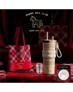 Large Capacity Insulated Cup – Birthday Gift, Ceramic Liner Straw Tumbler – Khaki