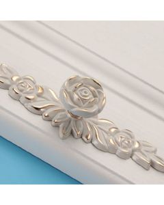 Euro Rose Cabinet Knobs Vintage Exquisite 3D Zinc Alloy Flower Drawer Pull Handles for Kitchen Bedroom and Bathroom Leaf Ivory with Gold Trim M