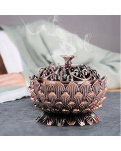 Lotus Incense Burner Zinc Alloy Cone Incense Holder Burner Small Incense Holder Ornaments for Home Decoration Brown