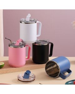 Coffee Mug 460ml 304 Stainless Steel Liner Leakproof Elegant Portable Mug for Outdoor Activities White