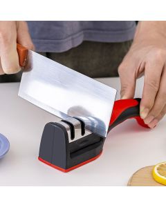 Handheld Knife Sharpening Tool 3 Segments Red and Black Multipurpose Knife Sharpener for Kitchen