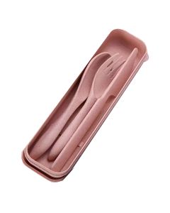 Wheat Straw Cutlery Set Modern Portable Fork Spoon Knife Tableware with Box for Office School Picnic Pink